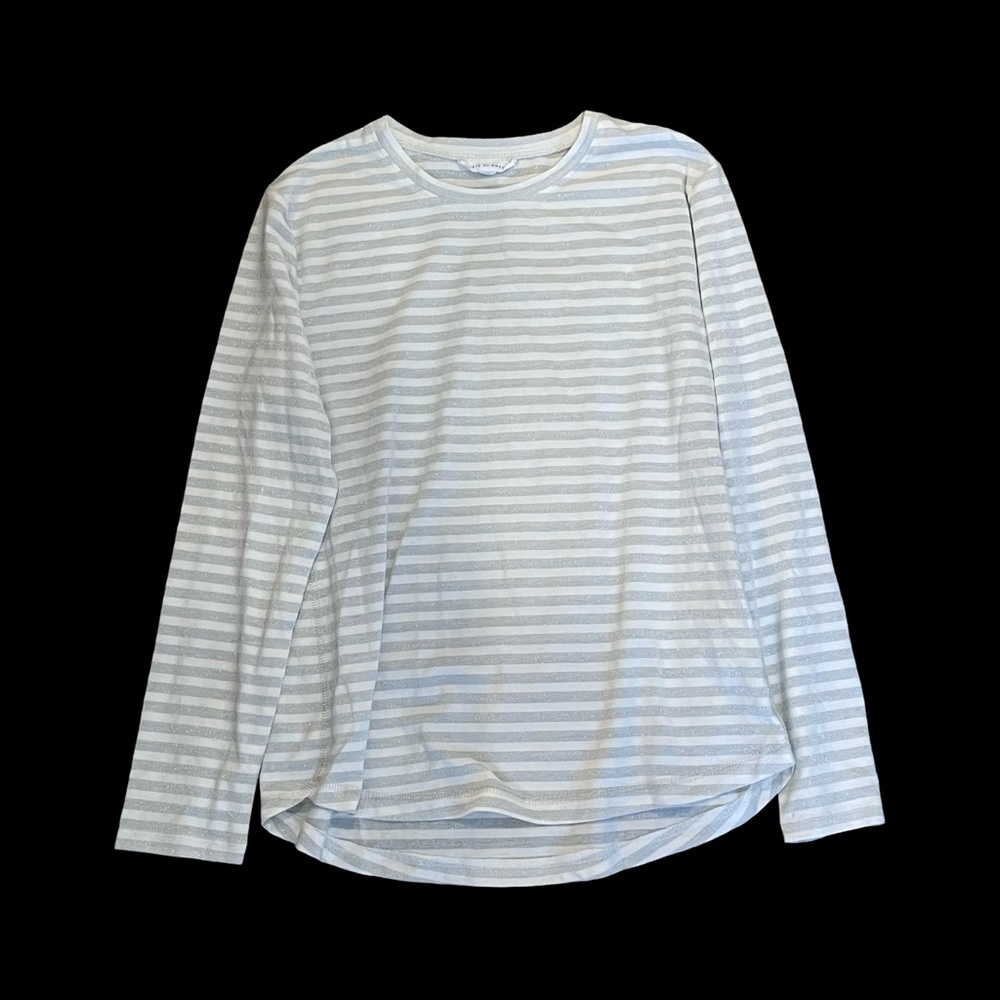 NWOT Rockets of Awesome Girls 10/12 White/Silver Striped Long Sleeve Top